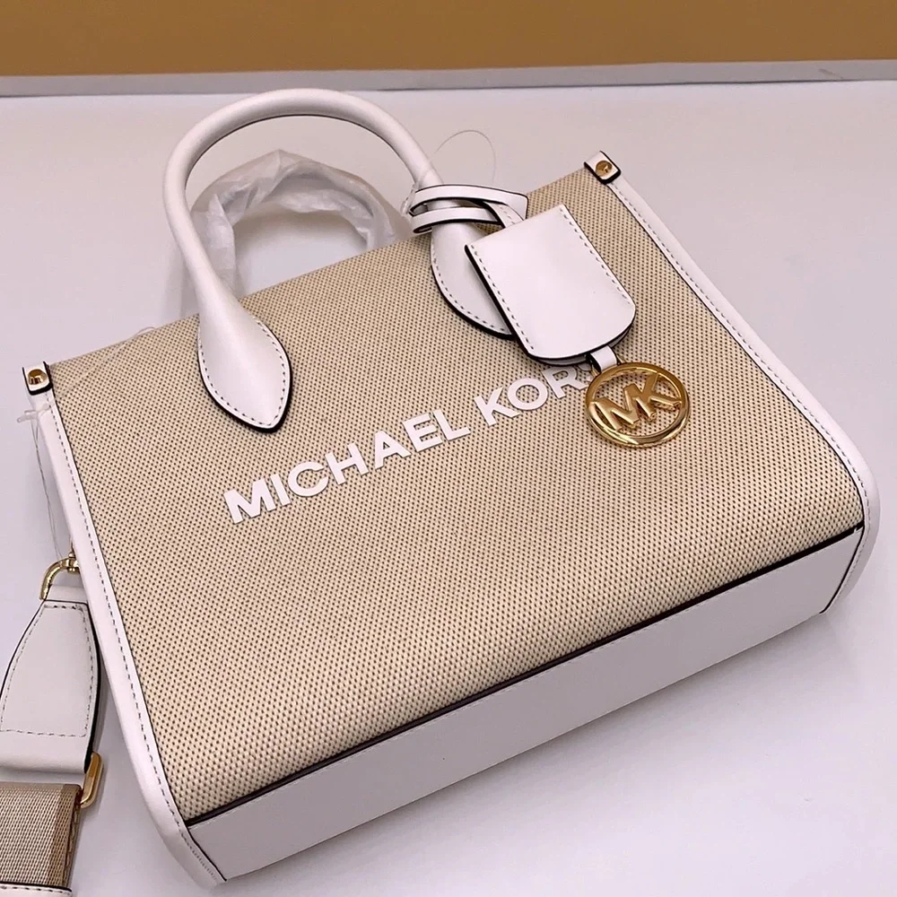 Michael Kors Mirella Small Shopper Top Zip Crossbody Bag Optic White MK NWT - Picture 2 of 16